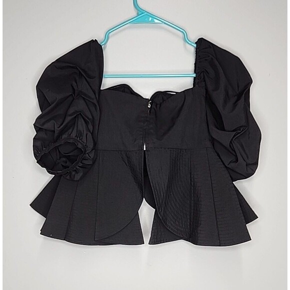 Luxe By Stylekeepers Reveal and Conceal Blouse Black Ruffled  Crop Top - Picture 7 of 8